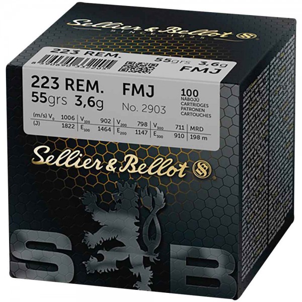Munition bleihaltig Sellier & Bellot 55grs FMJ 100STK .223Rem.